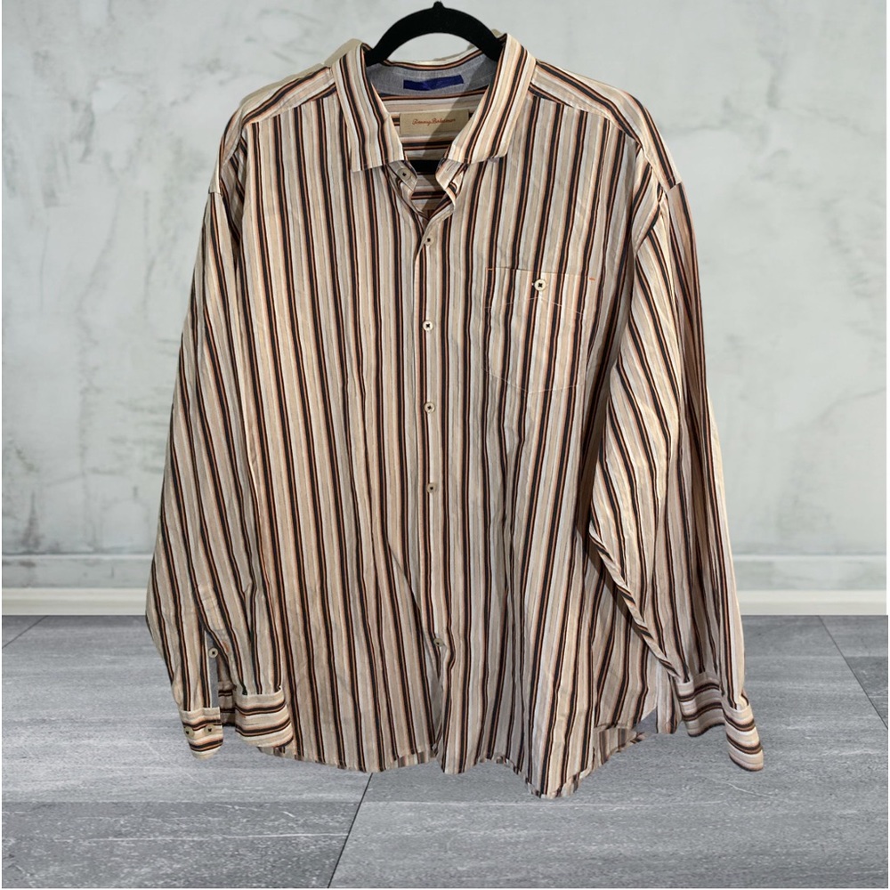 TOMMY BAHAMA Men’s Sz Large Striped Cotton Dress Shirt EUC